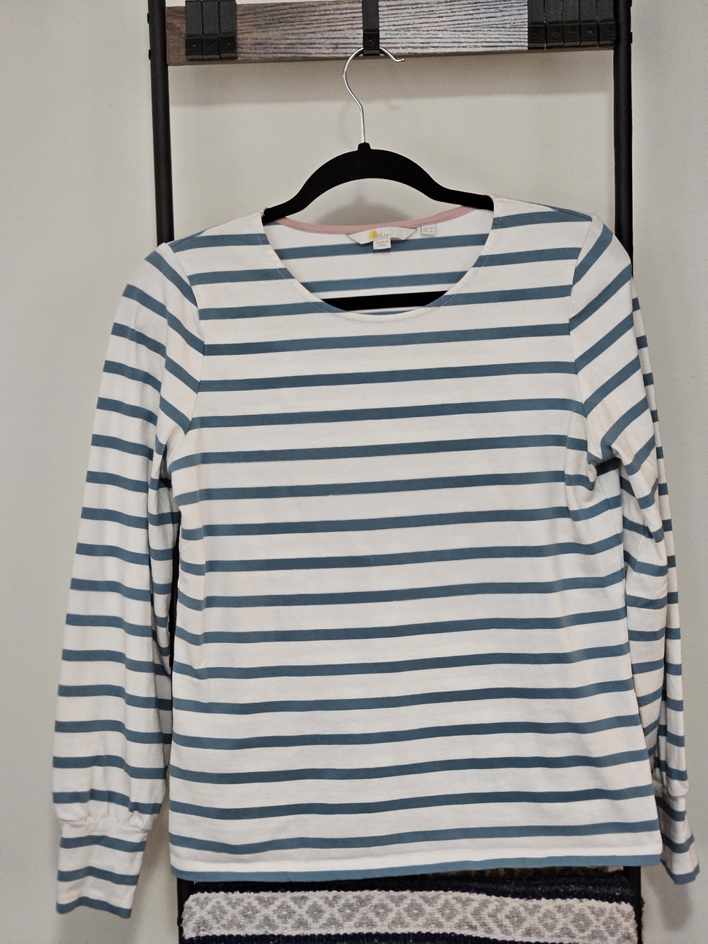 Boden Blue and White Striped Long-Sleeve Crewneck Tee
